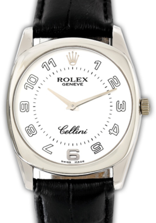 Rolex 4233 White Gold on Strap White with Silver Arabic 6 & Black Arabic